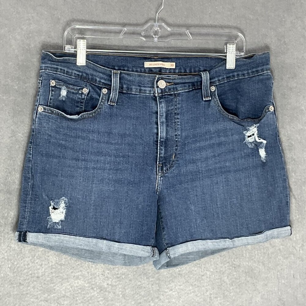 Levi's Shorts Women Sz 33 Distressed Cuffed Hem Mid‎ Length Denim